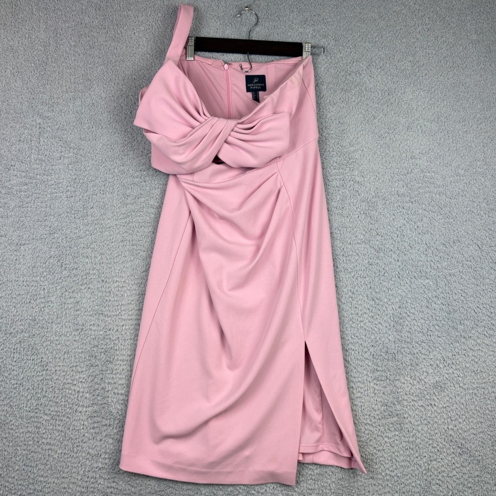Adrianna Papell Dress Womens 12 Knit Crepe One Shoulder Bow Front Slit Sheath